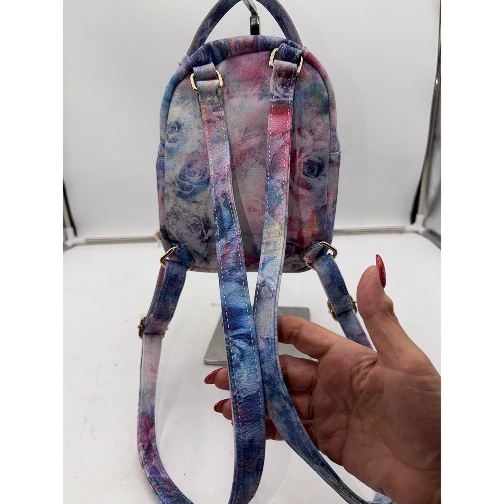 Betsey Johnson French Bulldog Floral Mini Backpack Blue Pink Rose Faux Leather - Picture 6 of 10